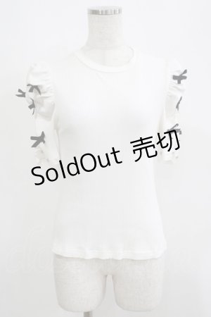 画像: evelyn / 袖リボンリブTP Free オフホワイト H-25-05-09-1058-LO-TO-NS-ZH