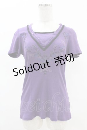 画像: Ozz oneste / 刺繍Vネックリブトップス  パープル H-25-05-10-1035-OO-TO-KB-ZH