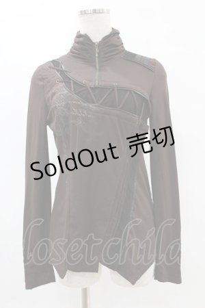 画像: Ozz Croce / ギャザーネックプリントトップス  茶 H-25-05-10-1038-OO-TO-KB-ZH