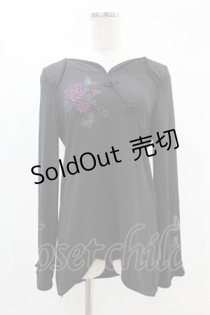 画像: Ozz oneste / 刺繍チャイナカットソー  黒 H-25-05-10-1041-OO-TO-KB-ZH