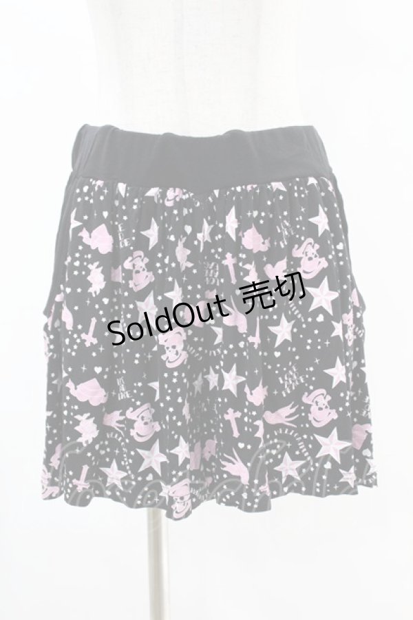 画像1: HELL CAT PUNKS / 総柄プリントショートパンツ  黒 H-25-05-10-1012-PU-PA-KB-ZH (1)