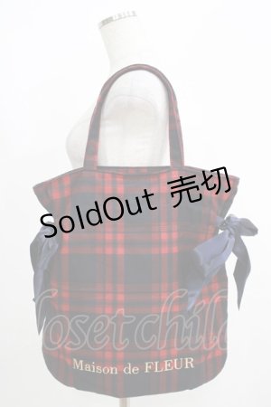 画像: Maison de FLEUR / チェックダブルリボンギャザートートバッグ  レッド H-25-05-12-040-LO-BG-NS-ZH