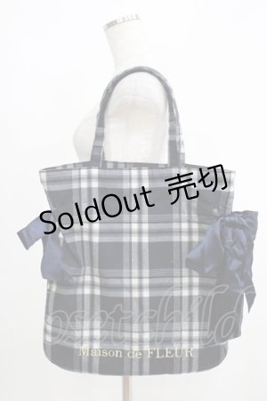 画像: Maison de FLEUR / チェックダブルリボンギャザートートバッグ  ネイビー H-25-05-12-041-LO-BG-NS-ZH