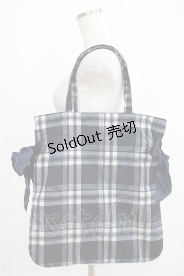 画像2: Maison de FLEUR / チェックダブルリボンギャザートートバッグ  ネイビー H-25-05-12-041-LO-BG-NS-ZH (2)