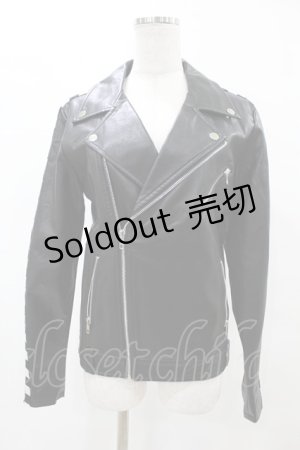 画像: LISTEN FLAVOR / チェッカーラインスリーブライダースジャケット  黒 H-25-05-12-1040-PU-JA-KB-ZT-CL001