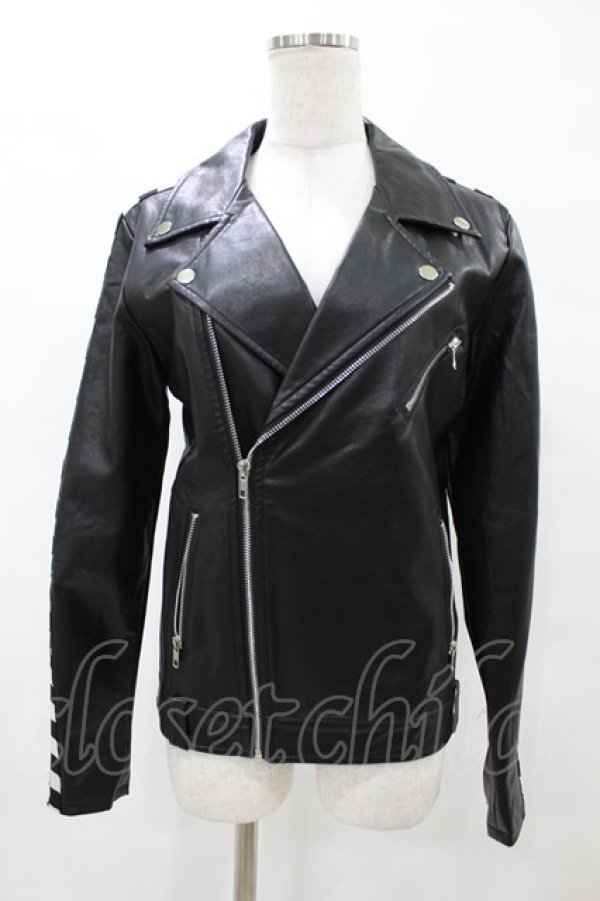 画像1: LISTEN FLAVOR / チェッカーラインスリーブライダースジャケット  黒 H-25-05-12-1040-PU-JA-KB-ZH (1)