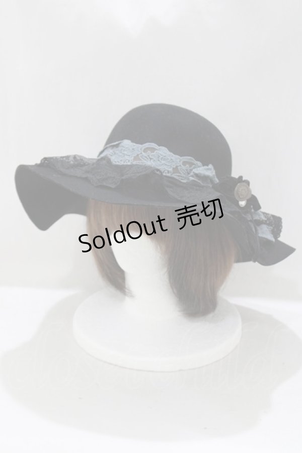 画像1: axes femme / レースつば広フェルトハット  ブラック H-25-05-12-076-AX-AC-NS-ZH (1)