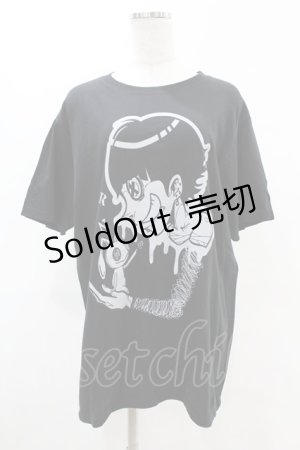 画像: NieR Clothing / プリント半袖CUTSEW  黒×グレー H-25-08-26-022-PU-TO-KB-ZT495