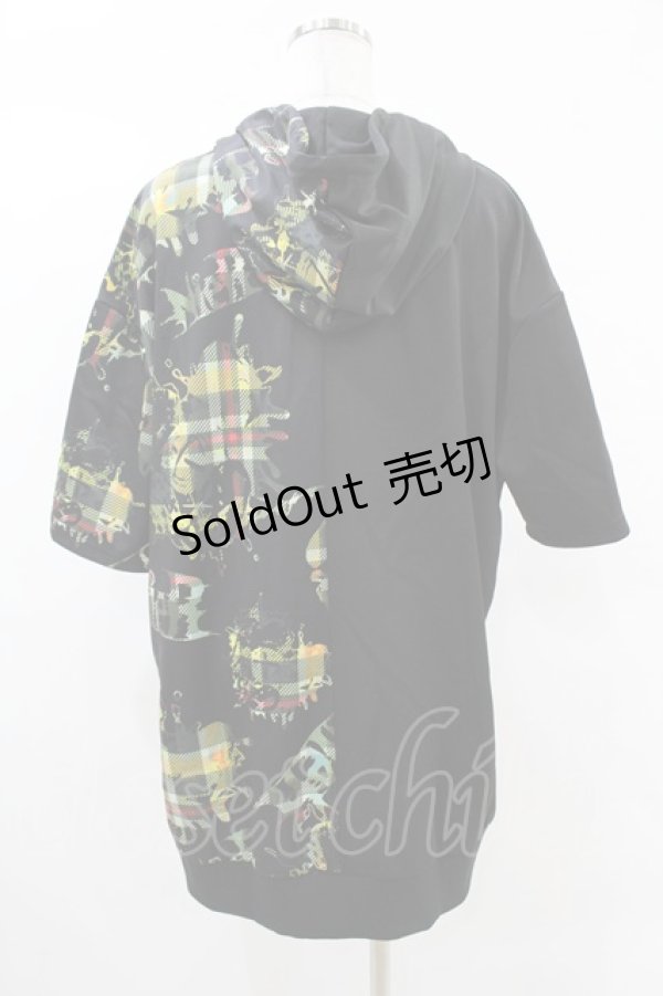 画像2: NieR Clothing / プリント切替半袖ZIPパーカー  黒 H-25-05-13-1065-PU-TO-KB-ZH (2)