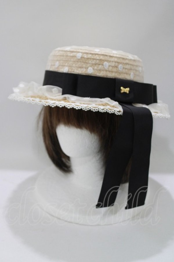 画像1: Angelic Pretty / AiryドットチュールストローHAT  ナチュラル/ブラック H-25-05-13-077-AP-AC-NS-ZH (1)