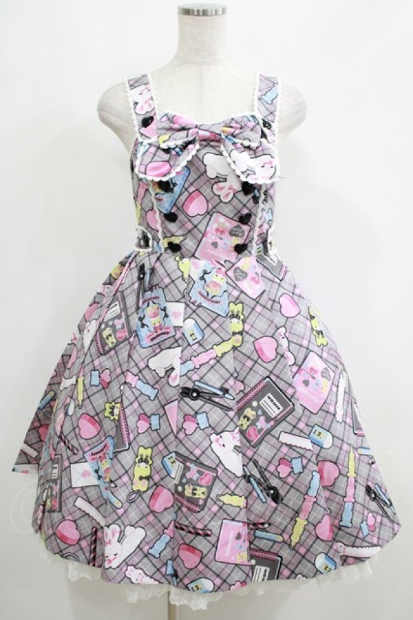 画像1: Angelic Pretty / Fancy Stationeryジャンパースカート Free グレー H-25-05-13-008-AP-OP-NS-ZH (1)