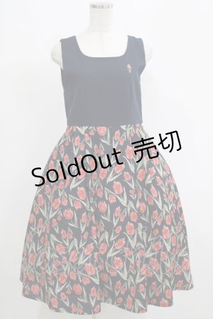 画像: Fi.n.t / 刺繍入りチューリップ柄ジャンパースカート Free ネイビー H-25-05-13-020-CA-OP-NS-ZH