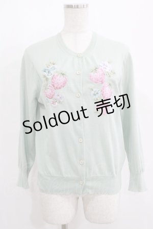 画像: Jane Marple Dans Le Salon / Strawberry embroideryカーディガン M ミント×ピンク H-25-05-14-033-JM-TO-KB-ZH