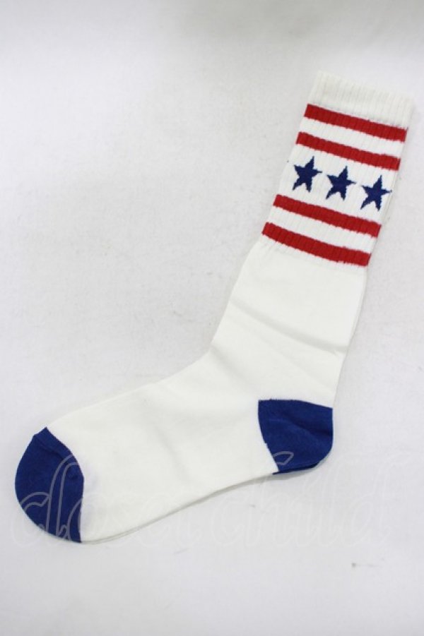 画像1: Candy Stripper / STAR BORDER SOX  オフ×赤×青 H-25-05-14-052-PU-ZA-KB-ZH (1)