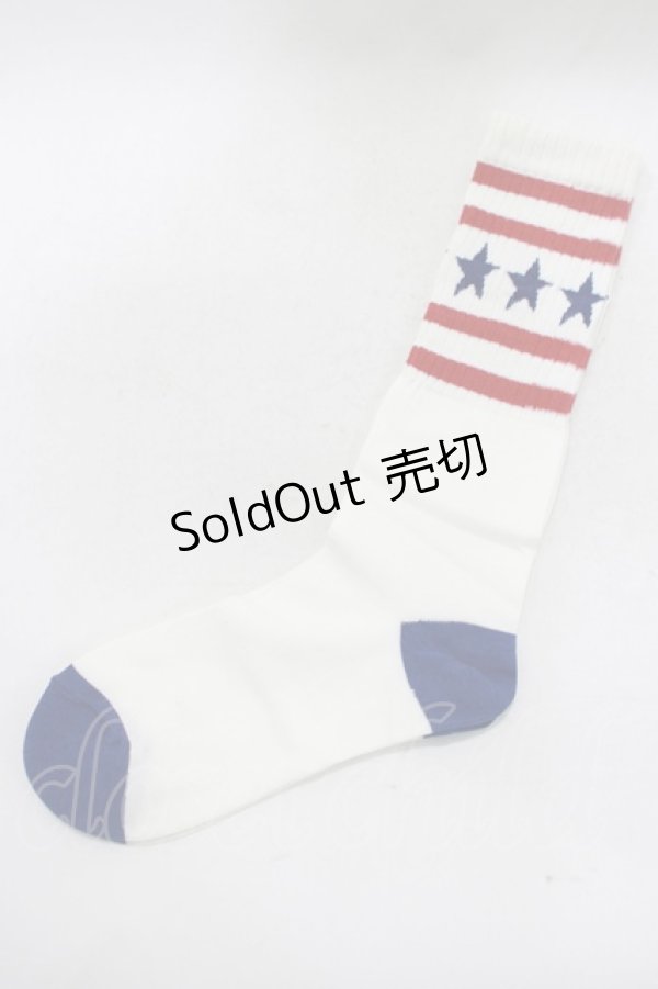 画像1: Candy Stripper / STAR BORDER SOX  オフ×赤×青 H-25-05-14-052-PU-ZA-KB-ZH (1)