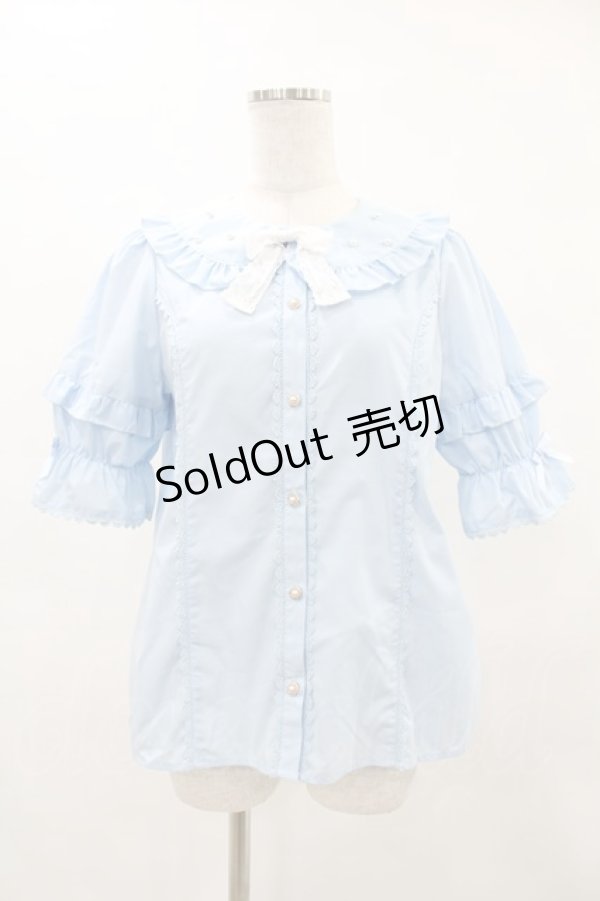 画像1: axes femme kawaii / パール襟半袖ブラウス M サックス H-25-05-14-1055-AX-BL-NS-ZH (1)