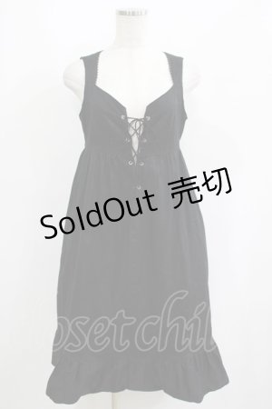 画像: MIHO MATSUDA / ジャガードフリルレースアップジャンパースカート  黒 H-25-05-14-016-GO-OP-KB-ZH