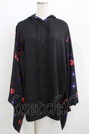 画像: NieR Clothing / 着物風袖フードシャツ  黒 H-25-05-15-044-PU-BL-KB-ZH