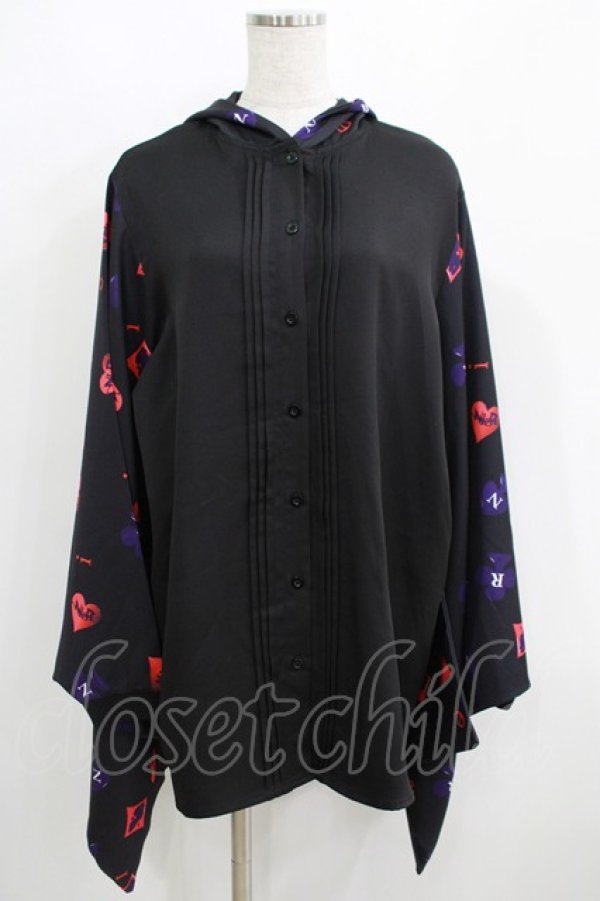 画像1: NieR Clothing / 着物風袖フードシャツ  黒 H-25-05-15-044-PU-BL-KB-ZH (1)