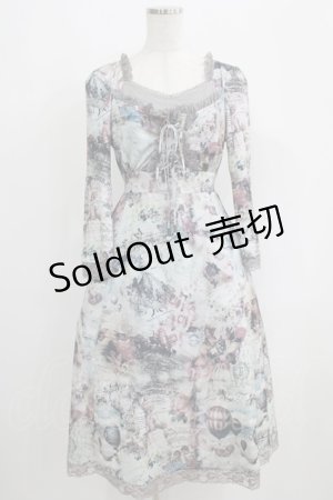 画像: Ozz oneste / フロント編上プリントワンピース  ブルー H-25-08-10-028-OO-OP-KB-ZH