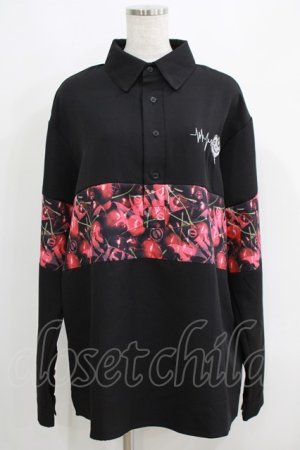 画像: NieR Clothing / プリント切替ブラウス  黒×チェリープリント H-25-05-15-048-PU-BL-KB-ZH