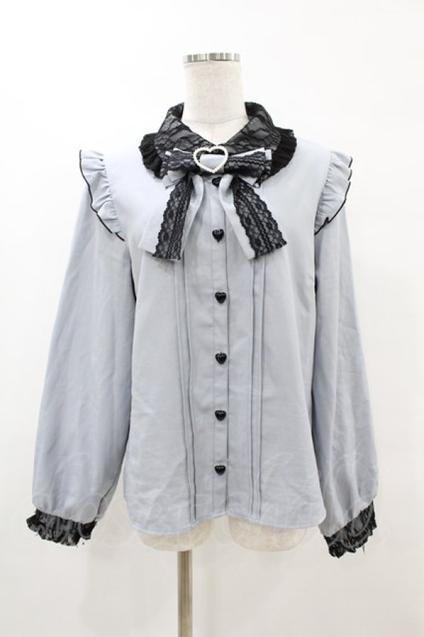 画像1: DearMyLove / レース重ねハートリボンフリルブラウス 3L サックス H-25-05-15-1050-EL-BL-NS-ZH (1)