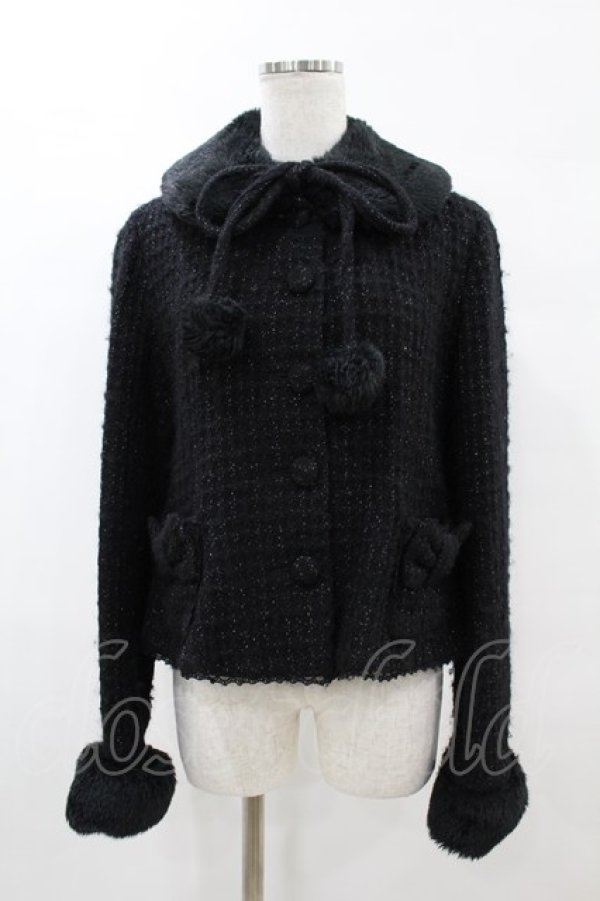 画像1: Angelic Pretty / ファンシーリボンショートコート（ラメワッフル） FREE ブラック H-25-05-15-1062-AP-CO-NS-ZH (1)