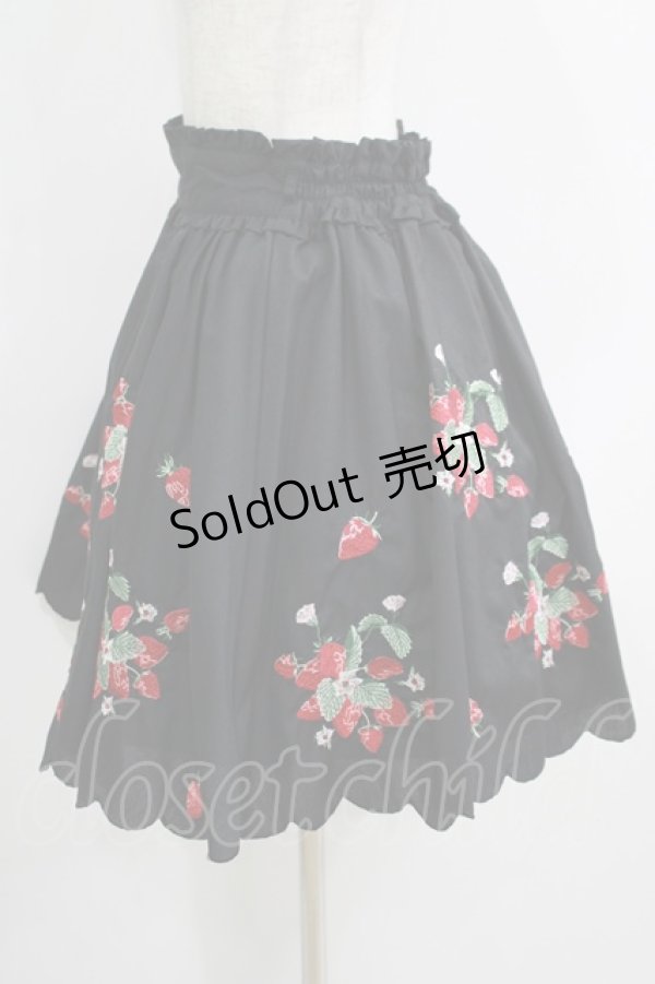 画像2: Ank Rouge / いちご刺繍スカラップスカート M ブラック H-25-05-16-1033-CA-SK-NS-ZH (2)