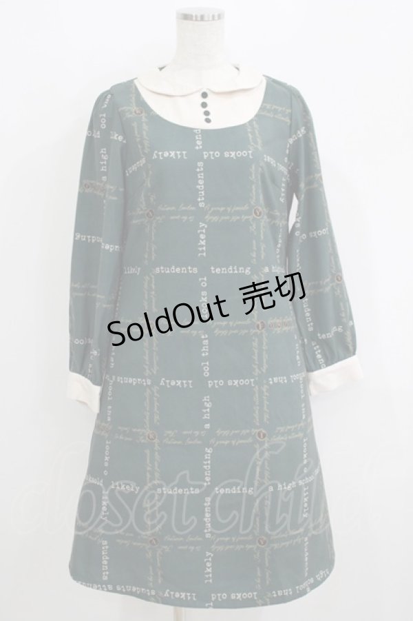 画像1: Fi.n.t / ヨーク切替タイプライター柄ワンピース Free GREEN H-25-05-16-1039-CA-OP-NS-ZH (1)