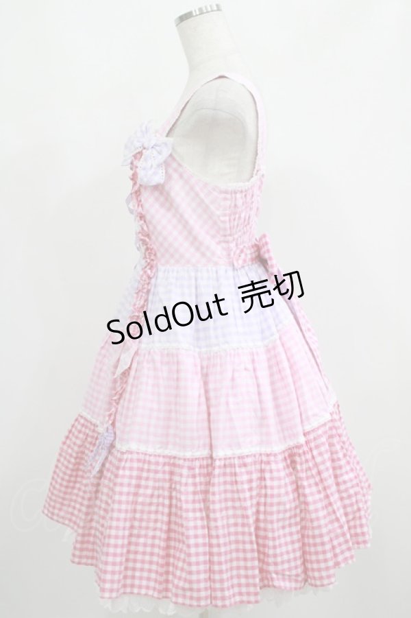 画像2: Angelic Pretty / ギンガム配色肩リボンジャンパースカート Free ピンク/ラベンダー H-25-05-16-1005-AP-OP-NS-ZH (2)