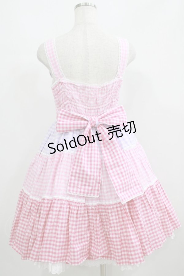 画像3: Angelic Pretty / ギンガム配色肩リボンジャンパースカート Free ピンク/ラベンダー H-25-05-16-1005-AP-OP-NS-ZH (3)
