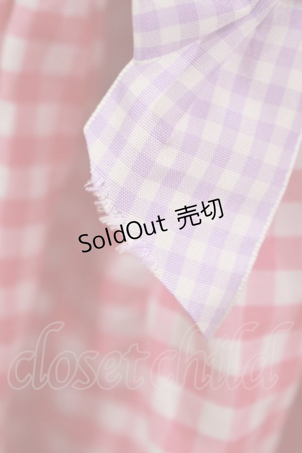 画像4: Angelic Pretty / ギンガム配色肩リボンジャンパースカート Free ピンク/ラベンダー H-25-05-16-1005-AP-OP-NS-ZH (4)