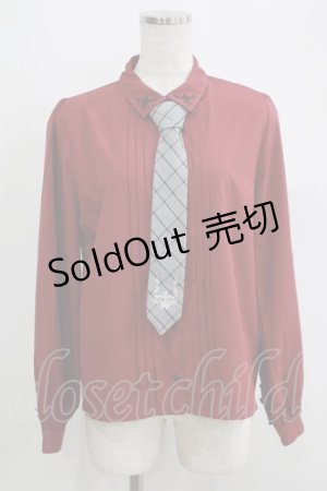 画像: axes femme / チェック柄ネクタイ付ブラウス M ワイン H-25-05-16-1061-AX-BL-NS-ZH