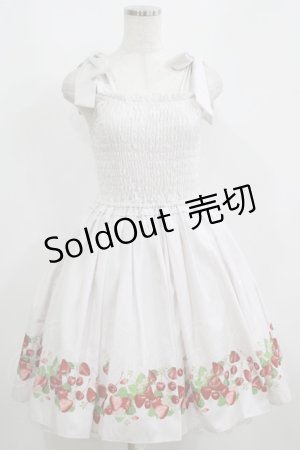 画像: Secret Honey / 肩リボンいちご柄ワンピース Free ベージュ H-25-05-16-1016-CA-OP-NS-ZH