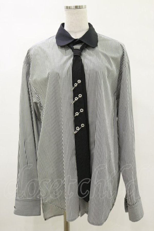 画像1: MILKBOY / ROUND COLLAR PUNK TIE SHIRTS  クロシロストライプ×クロ H-25-05-17-034-MB-BL-KB-ZH (1)