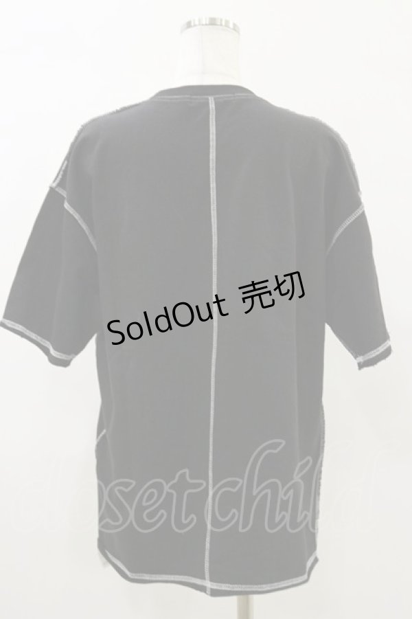 画像2: HELL CAT PUNKS / カラーステッチTシャツ  黒×白 H-25-05-17-047-PU-TO-KB-ZH (2)