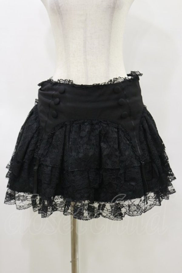 画像1: SEXY DYNAMITE LONDON / ガーター風レースフリルスカート M 黒 H-25-05-17-068-PU-SK-KB-ZH (1)