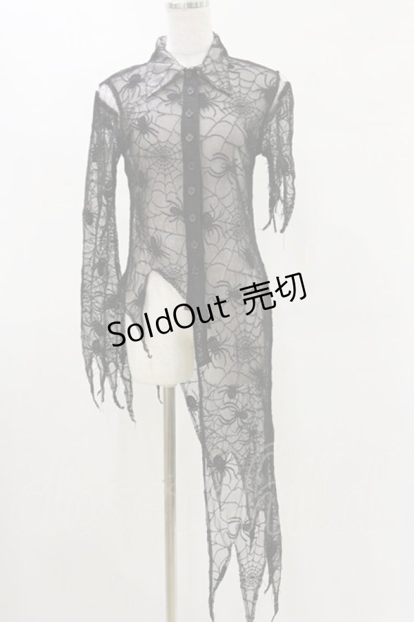 画像1: DEVIL / 蜘蛛メッシュアシメブラウス  黒 H-25-05-17-027-PU-BL-KB-ZH (1)