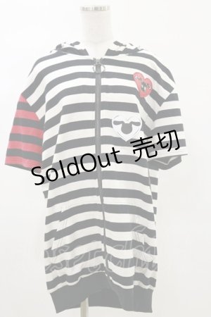 画像: NieR Clothing / 半袖ZIPパーカー  白黒ボーダー×赤黒ボーダー H-25-05-17-032-PU-TO-KB-ZH