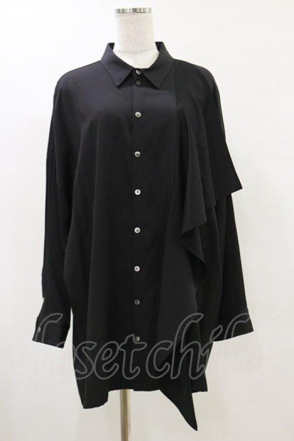 画像1: MiDiom / Ruffle Frill Big Shirt  ブラック H-25-05-18-043-PU-BL-KB-ZH (1)
