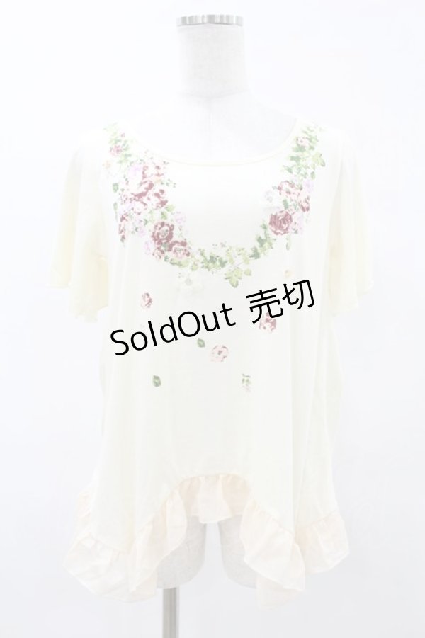画像1: axes femme / 花柄シフォンフリルトップス M アイボリー H-25-05-18-1046-AX-TO-NS-ZH (1)