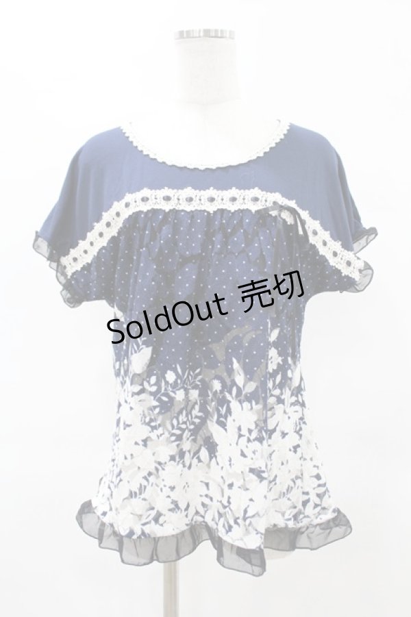 画像1: axes femme / 花柄ドットトップス M ネイビー H-25-05-18-1056-AX-TO-NS-ZH (1)