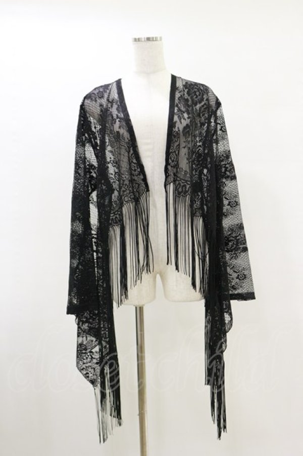 画像1: DARK IN LOVE / Black tasseled cape with kimono sleeves F 黒 H-25-05-18-019-PU-TO-KB-ZH (1)