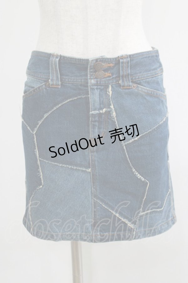 画像1: HYSTERIC GLAMOUR / パッチデニムスカート  ブルー H-25-05-19-043-PU-SK-KB-ZH (1)