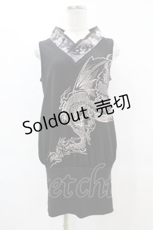 画像: Qutie Frash / 着物衿ノースリーブチュニ  黒 H-25-05-19-1038-QU-TO-KB-ZH
