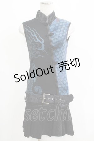 画像: Qutie Frash / チャイナノースリーブワンピース  黒×青 H-25-05-19-059-QU-OP-KB-ZH