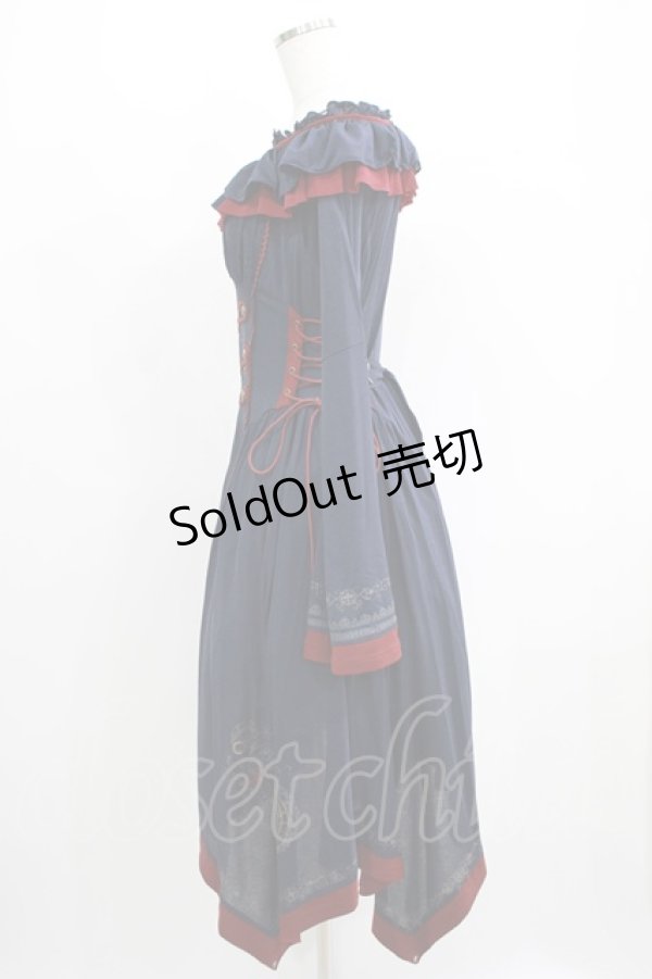 画像2: Ozz oneste / 薔薇刺繍ナポレオンZIPワンピース  ネイビー H-25-05-19-007-OO-OP-KB-ZH (2)