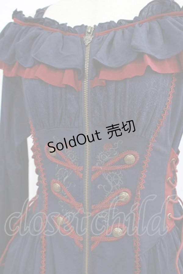 画像4: Ozz oneste / 薔薇刺繍ナポレオンZIPワンピース  ネイビー H-25-05-19-007-OO-OP-KB-ZH (4)
