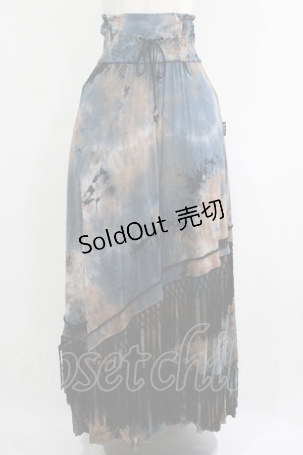 画像1: Ozz Croce / フリンジロングスカート  紺×茶ムラ染 H-25-05-19-014-OO-SK-KB-ZH (1)