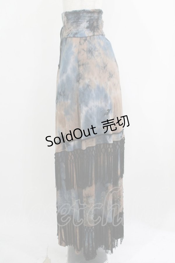 画像2: Ozz Croce / フリンジロングスカート  紺×茶ムラ染 H-25-05-19-014-OO-SK-KB-ZH (2)